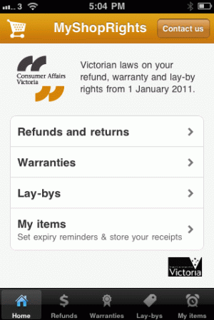 MYSHOPRIGHTS: App developed by Consumer Affairs Victoria. Homepage: David Lawrence.